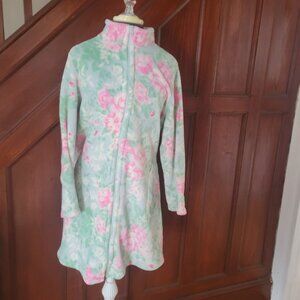 Floral Plush Zip-Up Robe Nightgown With Pockets By Miss Elaine - M